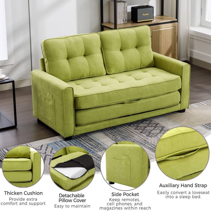 59.4" Stylish Upholstered PullOut Sofa Bed With Storage Pockets On